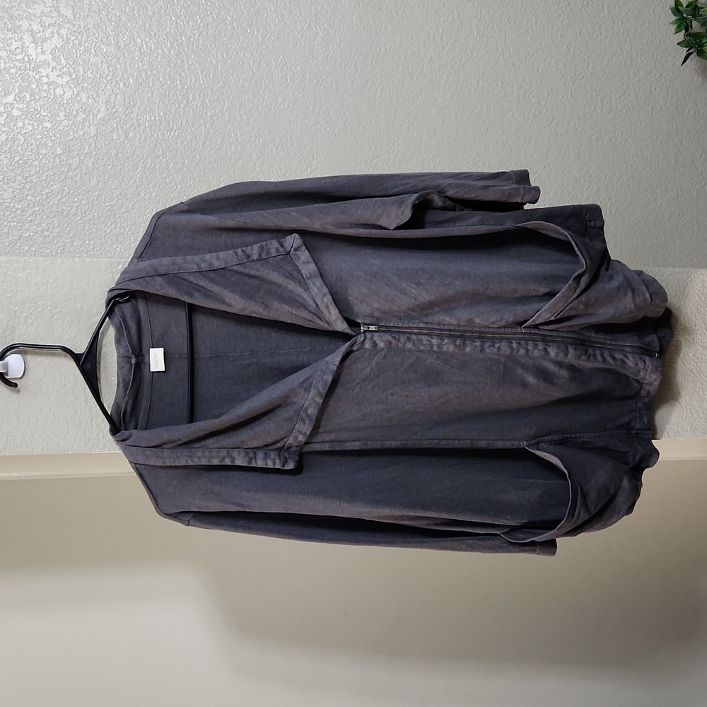 Poetry Charcoal Zip-Front Draped Collar Jacket